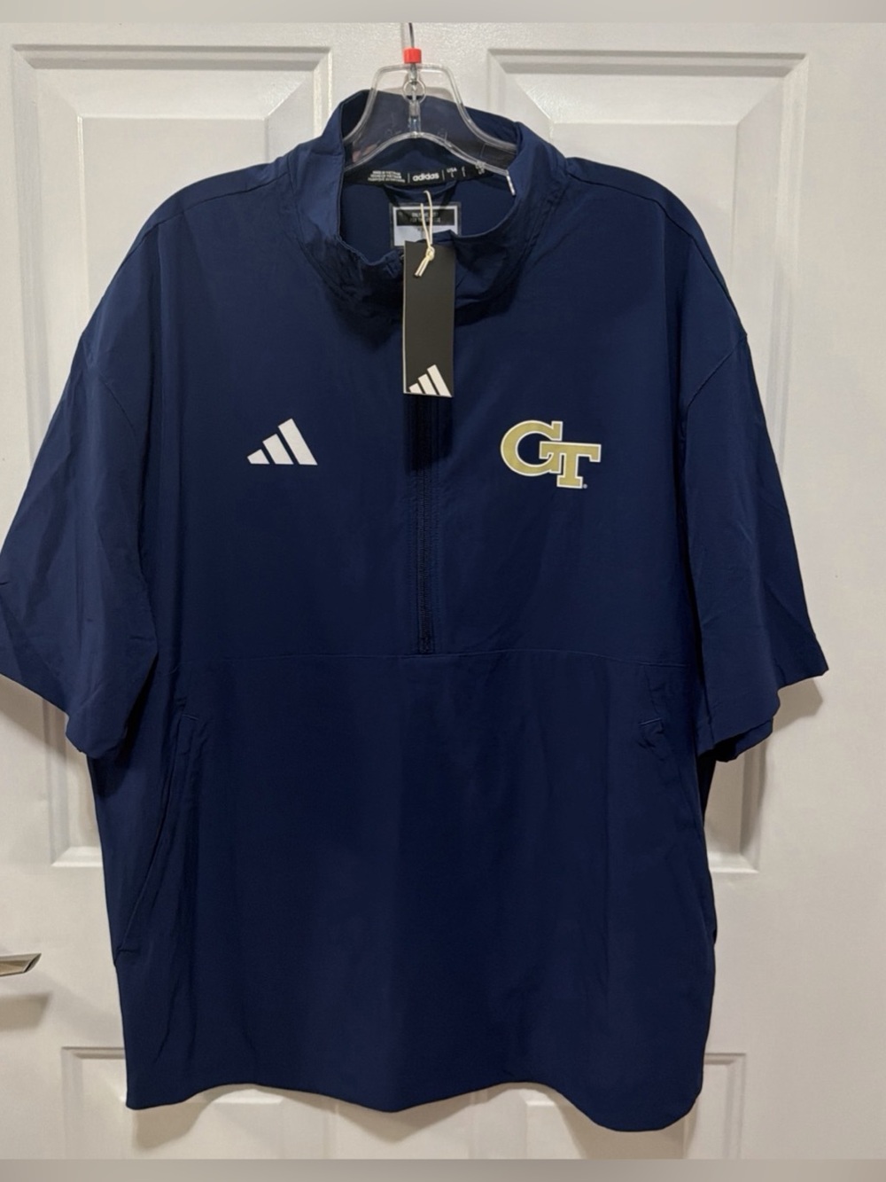 NWT adidas Georgia Tech Yellow Jackets Woven Quarter-Zip Short Sleeve Pullover S